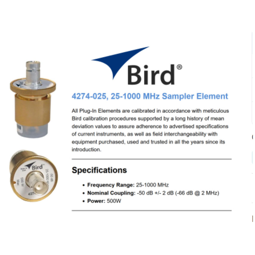 RF Sampler Element Wattmeter untuk Bird 43 frek 25 - 1000MHz, maksimum 500W