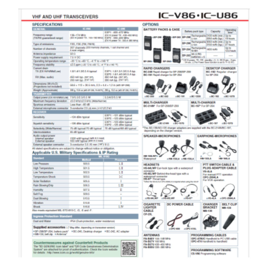 HT ICOM VHF tipe V86 frekuensi 136-174 MHz