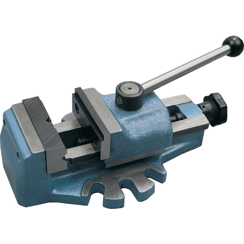 100mm QUICK GRIP DRILL PRESS VICE FIXED JAW Fixed Jaw Quick acting cam can be set instantly to hold work. Fixed jaw with V-block to handle flat or round pieces, vertically or horizontally. Jaw inserts are hardened and ground. The heavy base can be clamped down to a milling machine or drill press.
