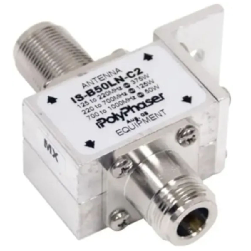 RF surge Protector 10MHz - 1GHz power mak 1,5KWh, merk Polyphaser model IS-B50LN.C2 Polyphaser IS-B50LN-C2
<p>PolyPhaser IS-B50LN-C2 adalah aksesoris pelindung lonjakan arus yang digunakan untuk melindungi sistem radio komunikasi dari kerusakan akibat sambaran petir atau lonjakan listrik. Arrester ini bekerja dengan cara mengalihkan arus berlebih ke tanah sebelum mencapai perangkat elektronik.</p>