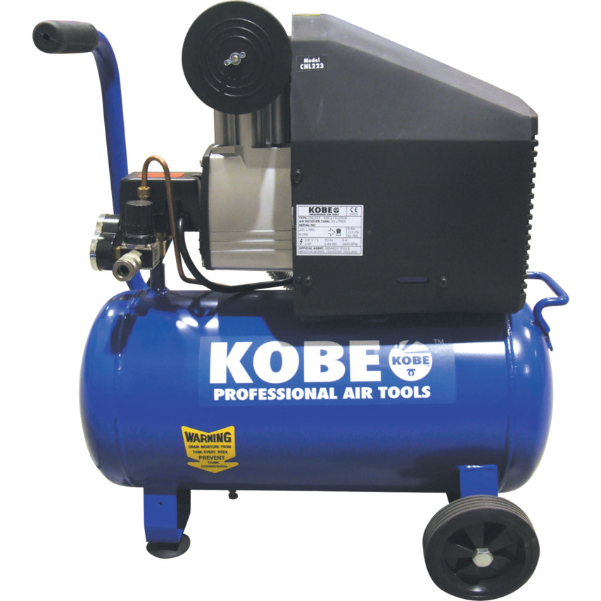 CNL223 2.0HP AIR COMPRESSOR 23LTR CNL223 2hp 23ltr Compressor These Direct Drive oil-free compressors are built of quality materials to ensure trouble free use and can be run on a normal 240V domestic supply. Robust in manufacture, they all come with a pressure cutoff switch, fully automatic stop/start control, tank and line pressure gauges and an air outlet regulator. Robust 2hp direct drive motor producing an 8bar/115psi working pressure and an air supply of 8cfm/230ltr/min which is enough to run most air tools