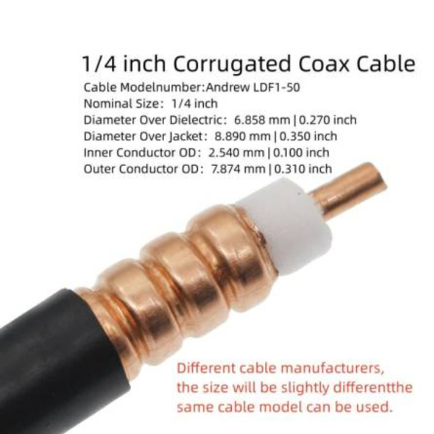 RF Coaxial Kabel heliax LDF1-50 uk. 14 inch 50 Ohm merk andrew