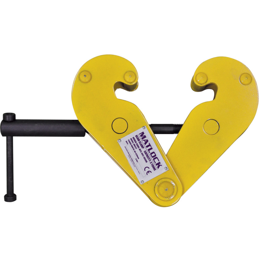 3.0 TON BEAM CLAMP C/W CERTIFICATE
 1,000 to 5,000kg range capacities. Clamp jaw designed to reduce flange stress by distributing load away from beam edge. Easily mounted with threaded handle. Fits a wide range of flange widths and beams